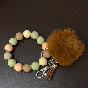 Beaded Keychain with Pom Pom handmade